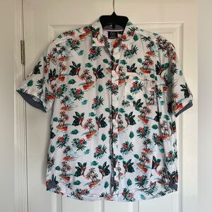 Burnside White Shirt with Green and Red Tropical Print